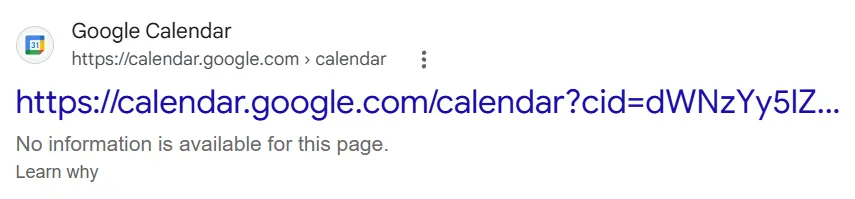 Google search result for a URL blocked by robots.txt, displayed with limited page information.